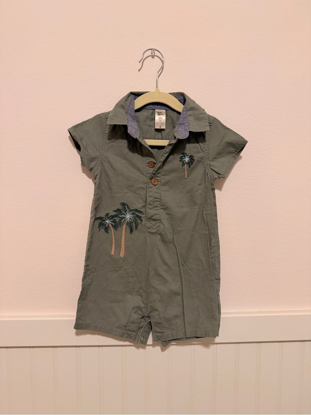 OshKosh B'gosh Olive Green Palm Tree Short Sleeve One-Piece